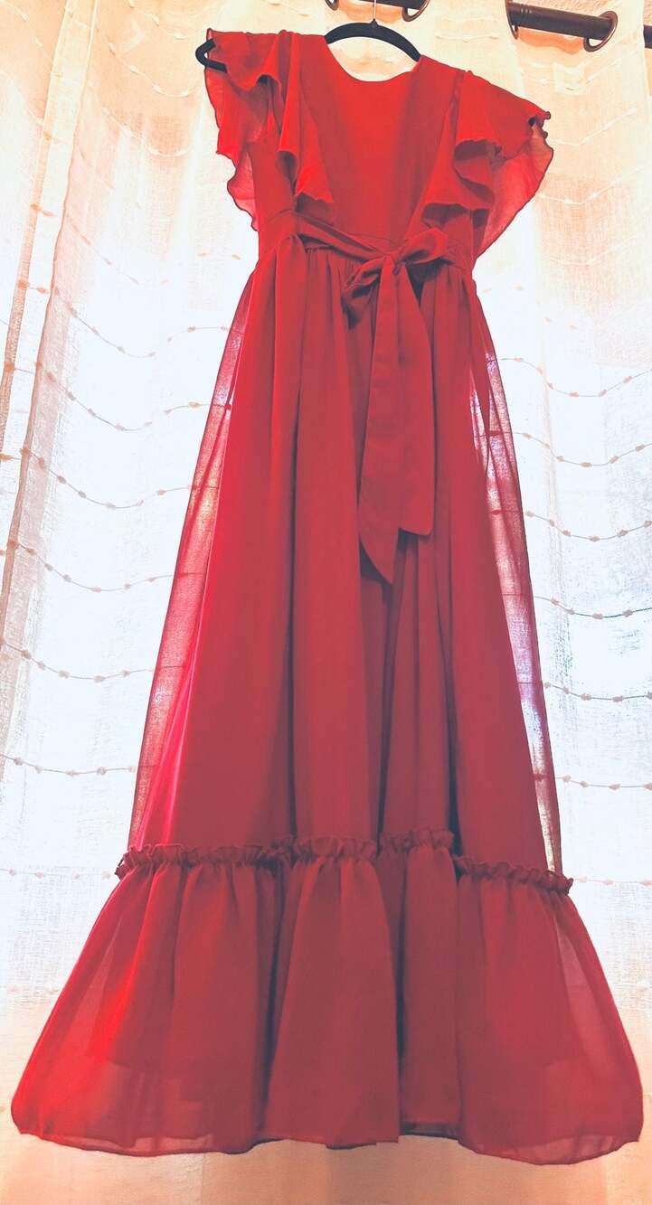 IBTOM CASTLE Girl's Red Ruffle Maxi Formal Dress with Tie Waist